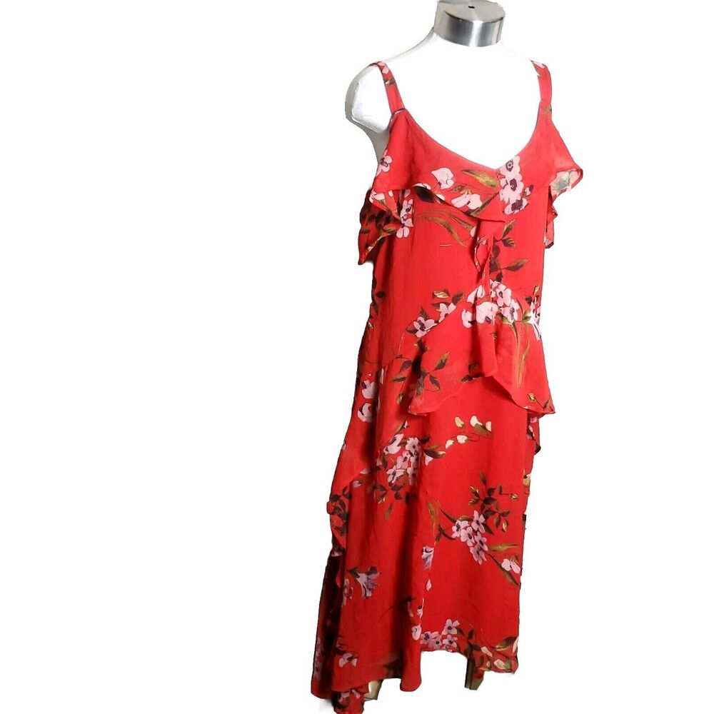 Ryan Michelle Red Floral Ruffle Dress Size Medium